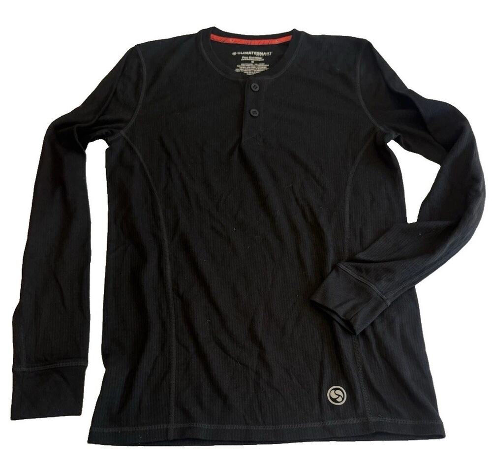 Climate Smart Men's Thermal Henley Base Layer Black Medium NWOT